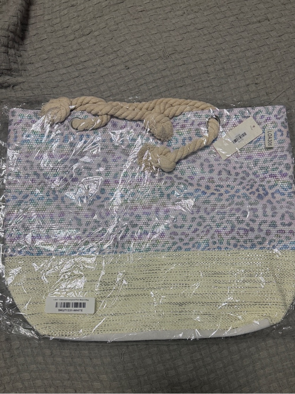 Canvas Rope-Handle Tote Bag in Light Pink Leopard Print
